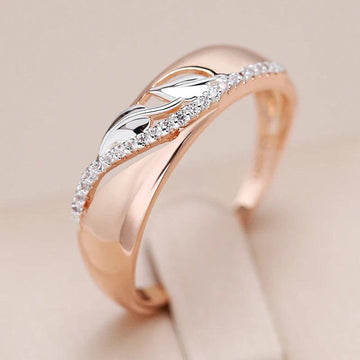 Latest Vintage 6mm Wide AAA Zircon Diamonds Leaf Rings for Women with 14K Filled Rose Gold in Silver Colour Jewellery